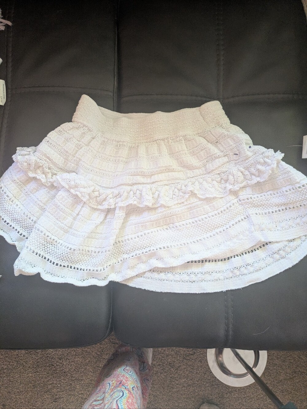 aerie White Crochet Tiered Ruffle Skirt